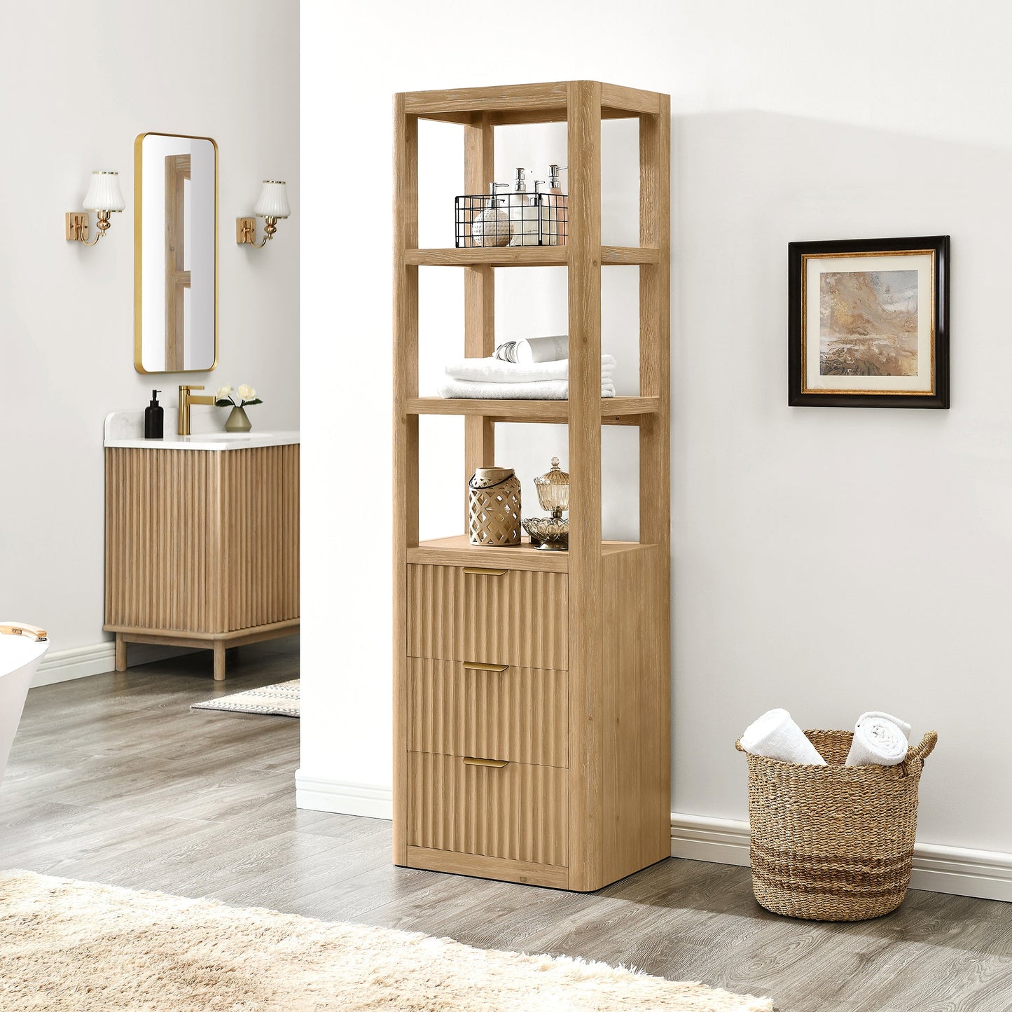 Cádiz 22in. Washed Ash Grey Linen Storage Cabinet for Bathroom and more