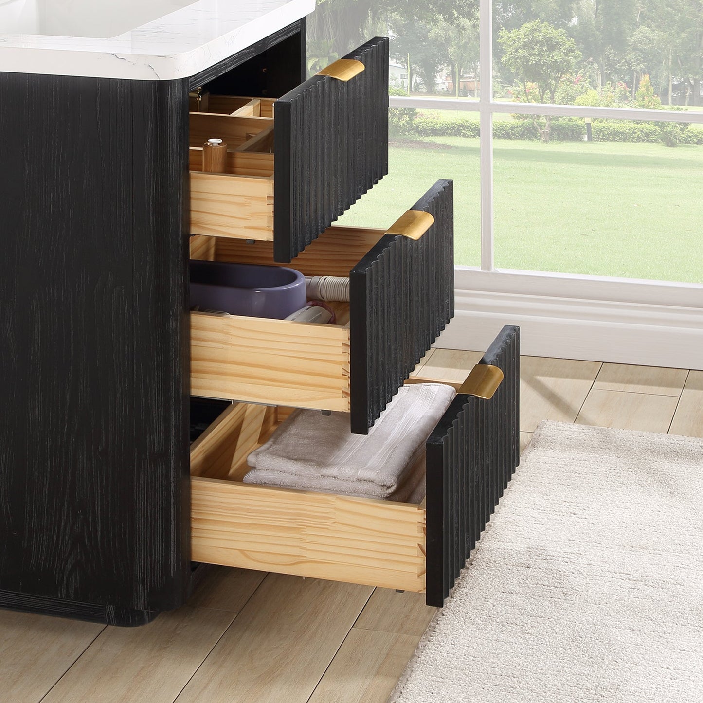 Cádiz 24in. Free-standing Single Bathroom Vanity in Fir Wood Black with Composite Top in Lightning White