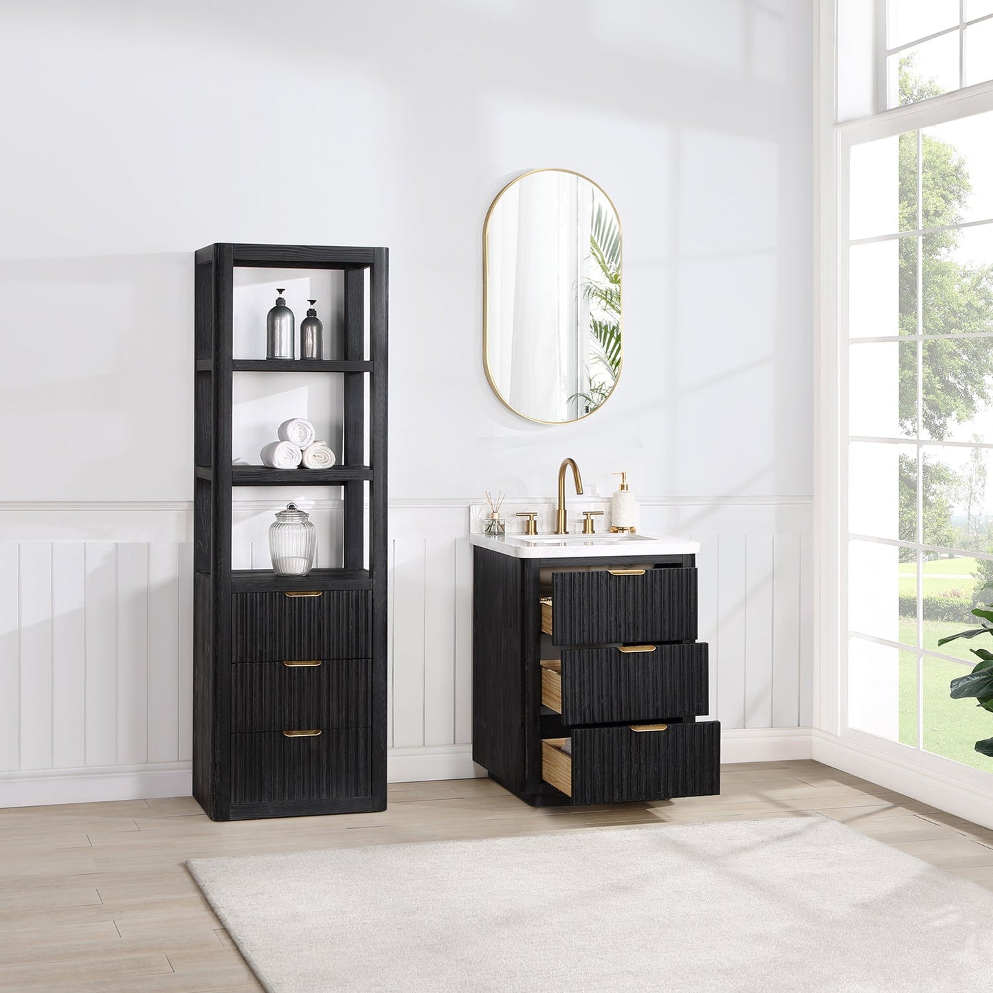 Cádiz 24in. Free-standing Single Bathroom Vanity in Fir Wood Black with Composite Top in Lightning White