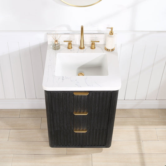 Cádiz 24in. Free-standing Single Bathroom Vanity in Fir Wood Black with Composite Top in Lightning White