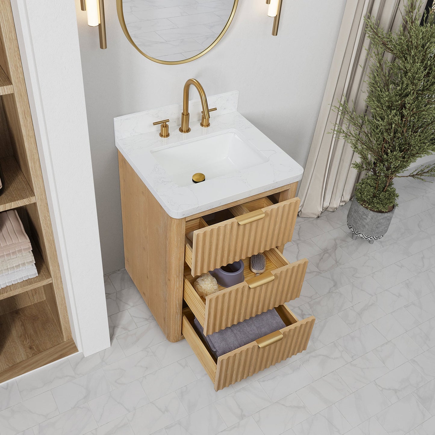 Cádiz 24in. Free-standing Single Bathroom Vanity in Washed Ash Grey with Composite top in Lightning White
