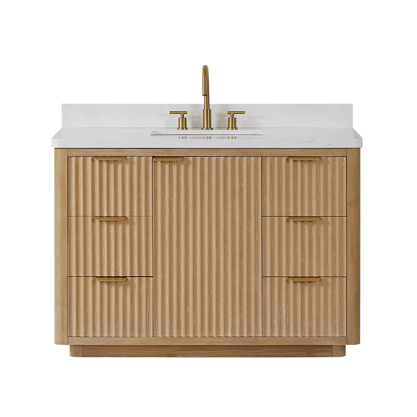 Cádiz 48in. Free-standing Single Bathroom Vanity in Washed Ash Grey with Composite top in Lightning White | Brushed Gold