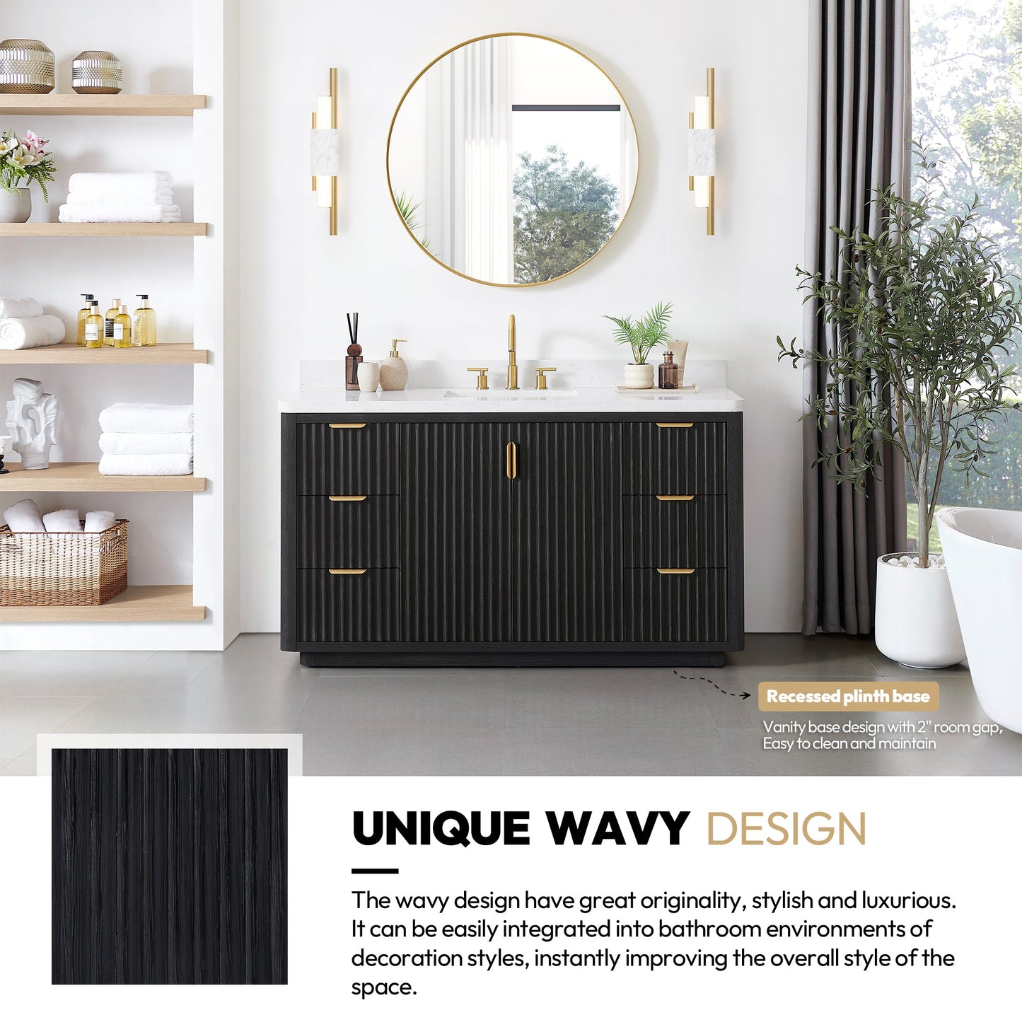 Cádiz 60" Free-standing Single Bathroom Vanity in Fir Wood Black
