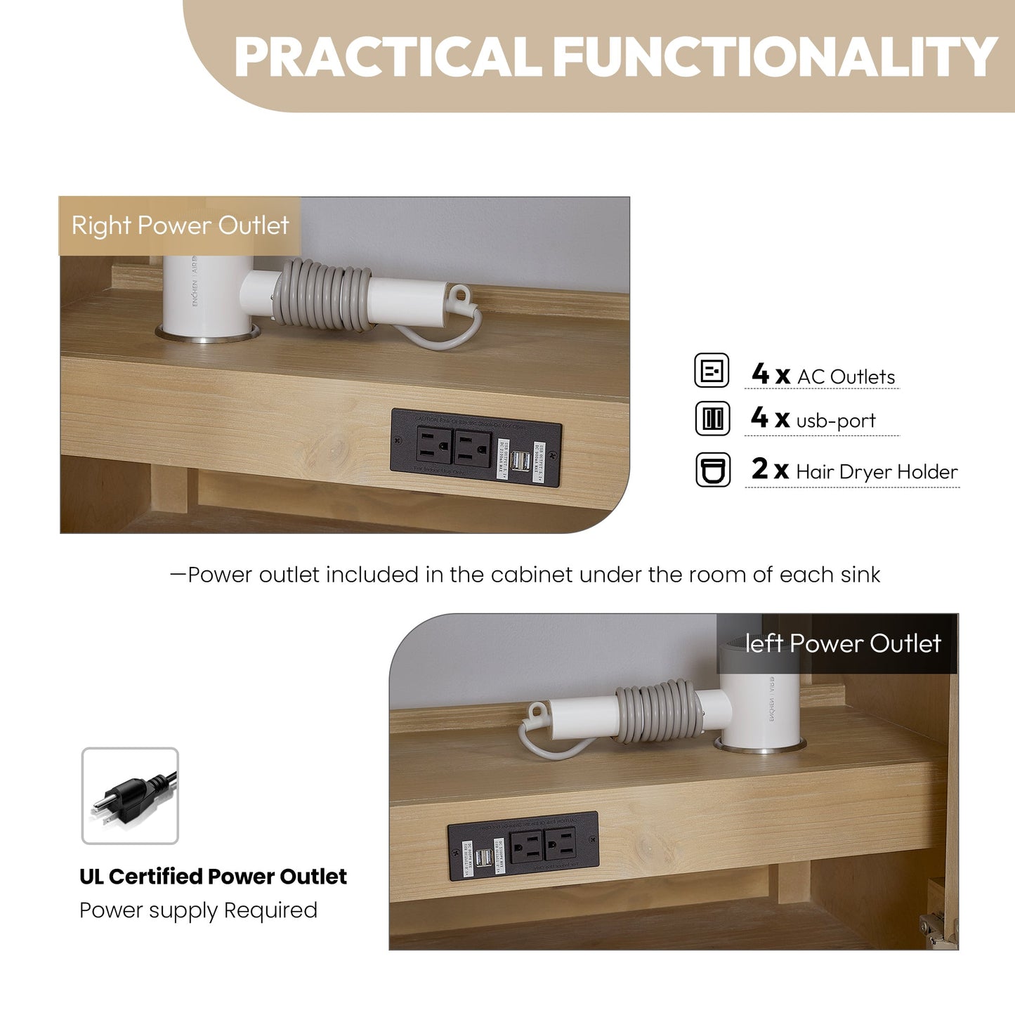 Cádiz 84in. Free-standing Double Bathroom Vanity in Washed Ash Grey with Composite top in Lightning White | Brushed Gold