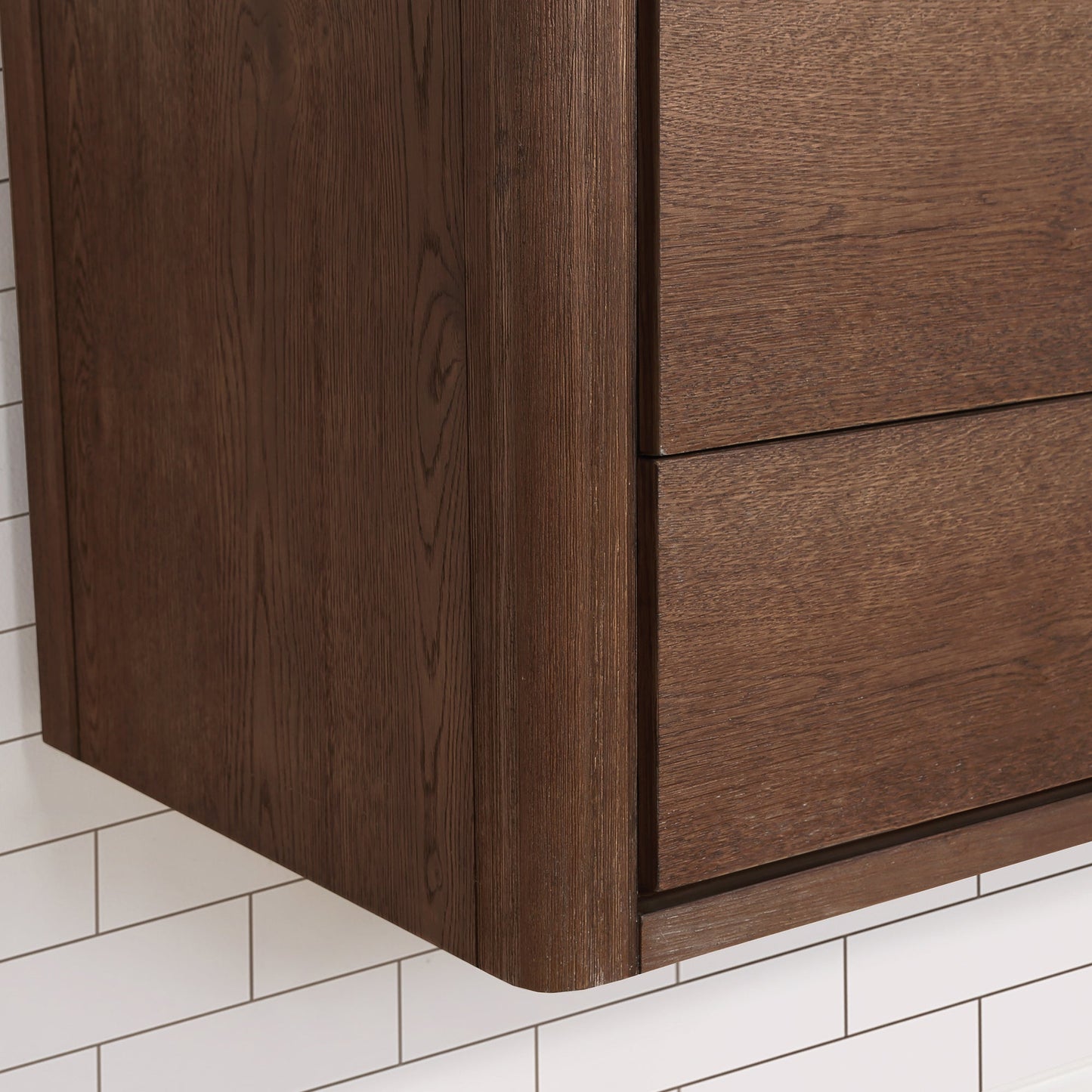 Cristo 36" Floating Single Bath Vanity in Aged Dark Brown Oak with Fish Maw White Quartz Stone Top