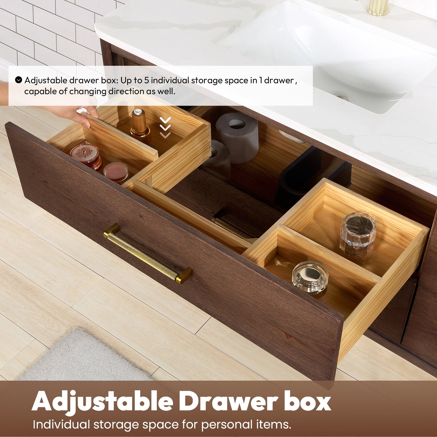 Cristo 36" Floating Single Bath Vanity in Aged Dark Brown Oak with Fish Maw White Quartz Stone Top