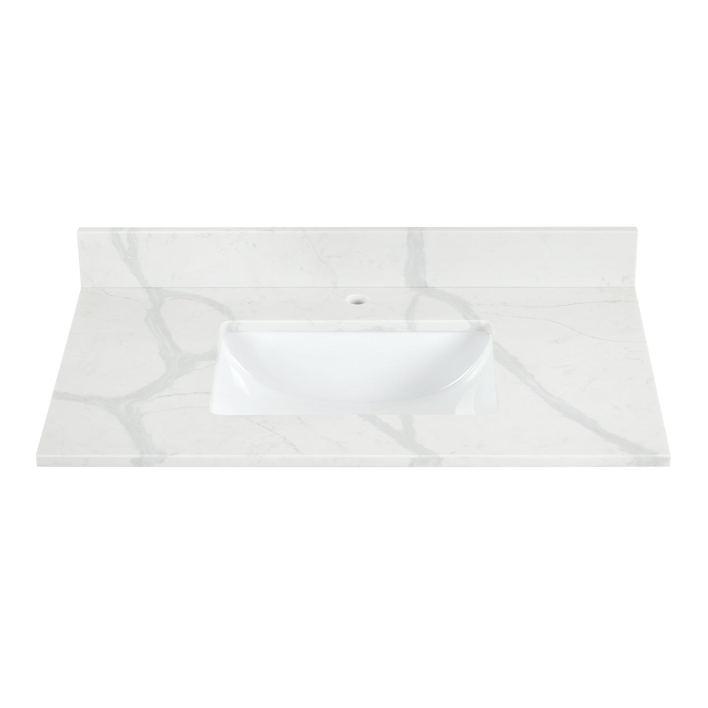 Arbios in Quartz Vanity Top in Calacatta White with White Sink
