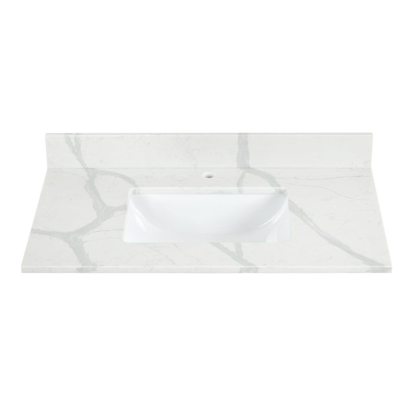 Arbios in Quartz Vanity Top in Calacatta White with White Sink