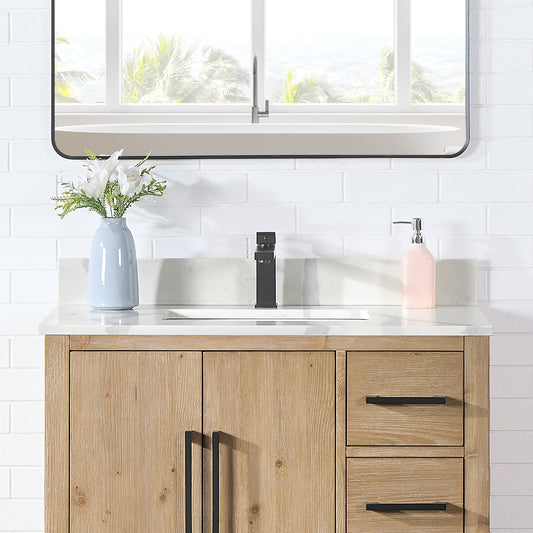 Arbios in Quartz Vanity Top in Calacatta White with White Sink