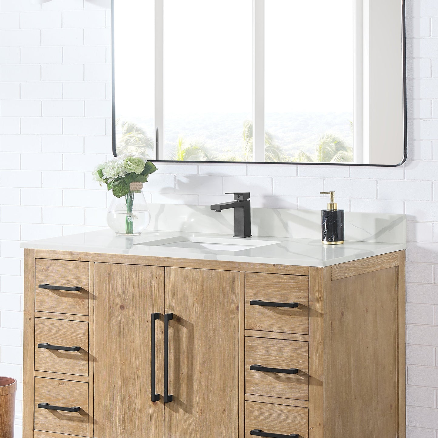 Arbios in Quartz Vanity Top in Calacatta White with White Sink