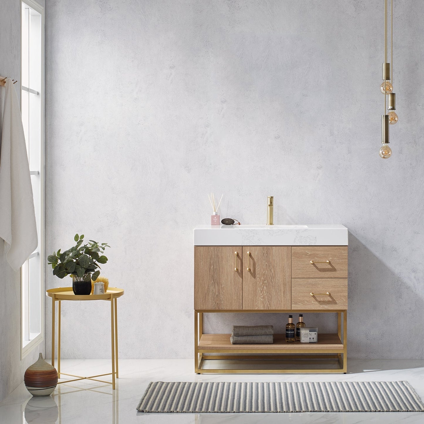 Alistair 36" Single Vanity in North American Oak | Brushed Gold