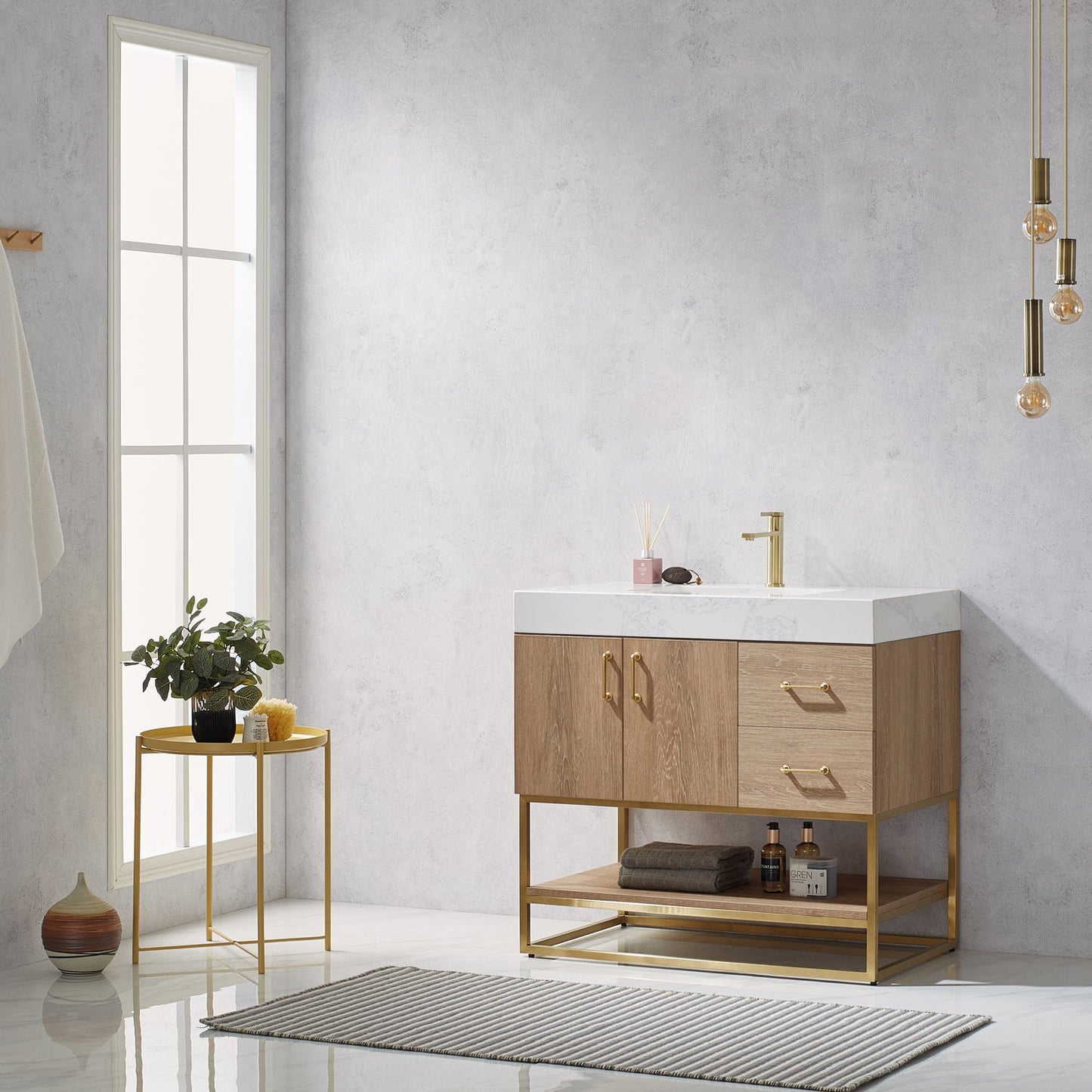 Alistair 36" Single Vanity in North American Oak | Brushed Gold