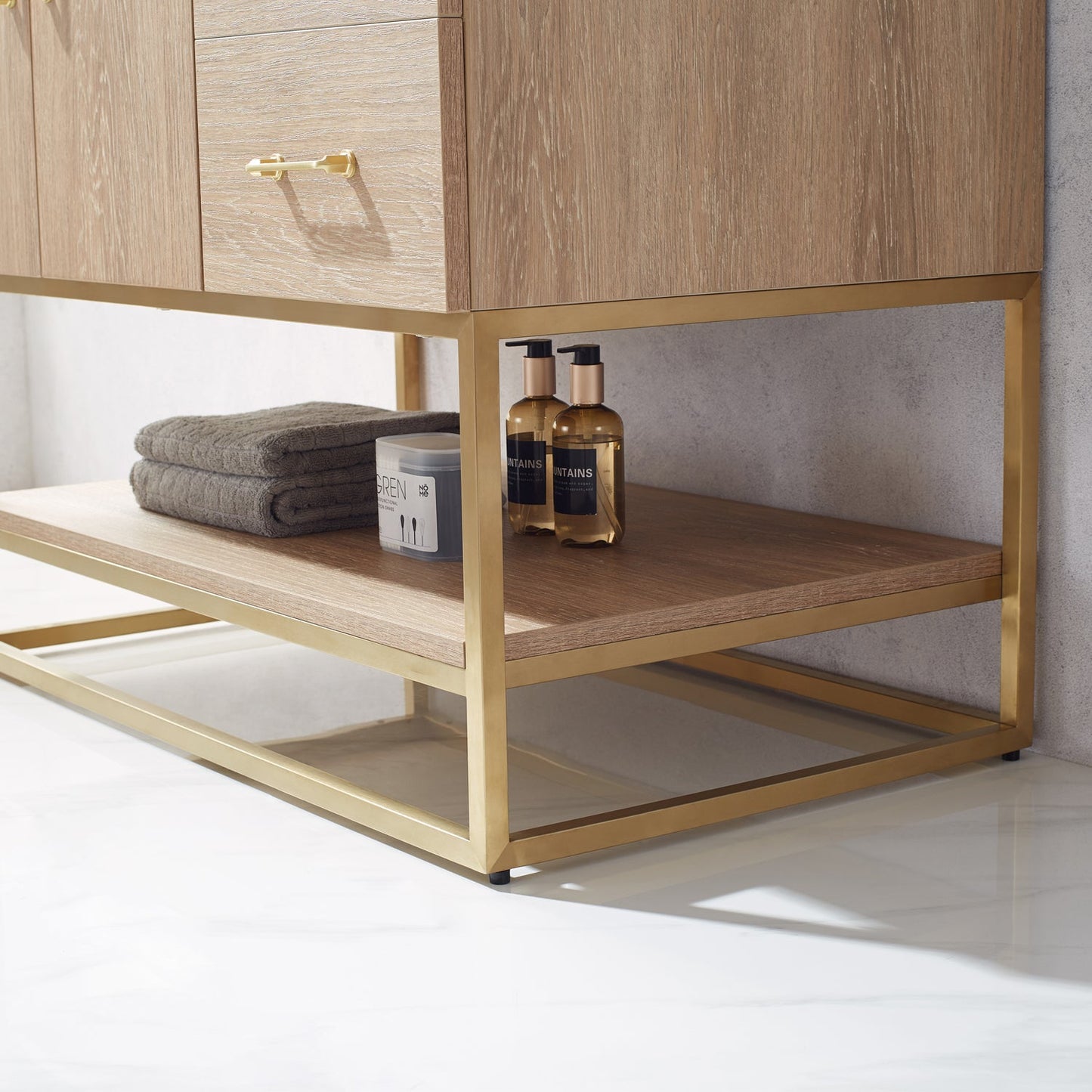 Alistair 36" Single Vanity in North American Oak | Brushed Gold