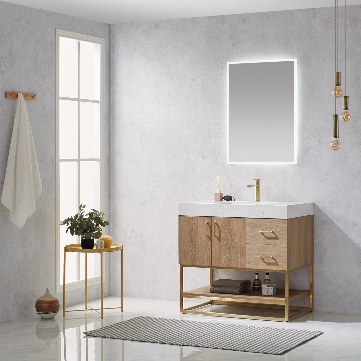 Alistair 36" Single Vanity in North American Oak | Brushed Gold