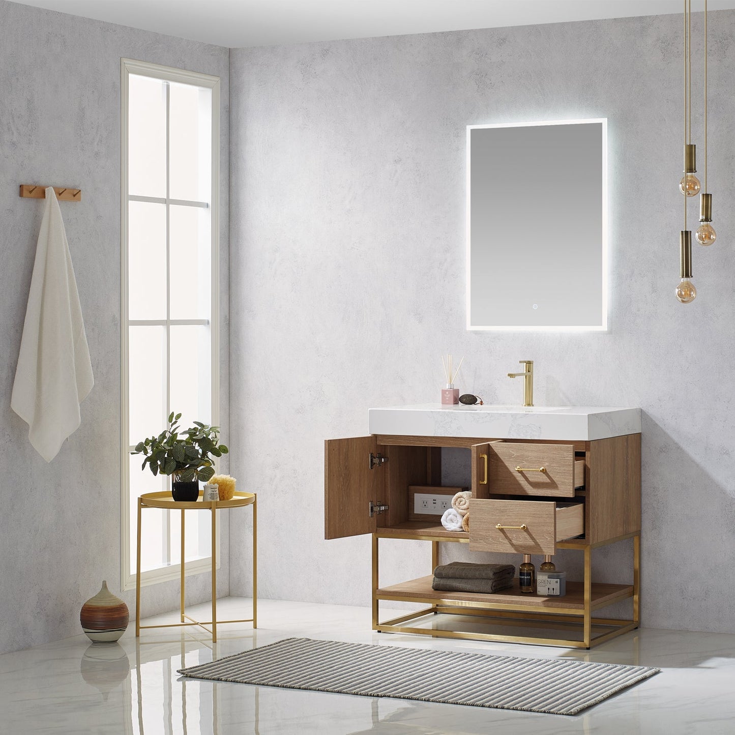 Alistair 36" Single Vanity in North American Oak | Brushed Gold