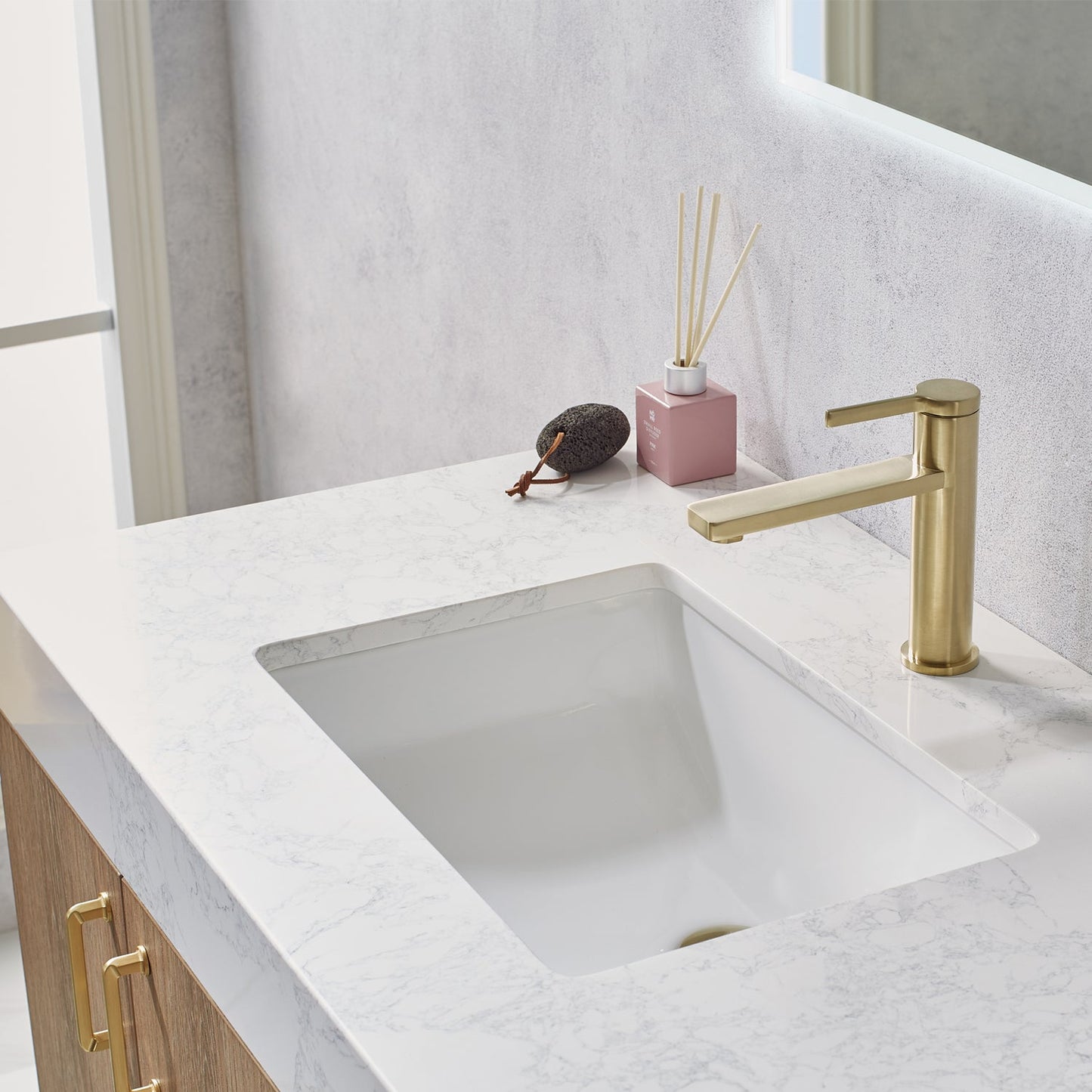 Alistair 36" Single Vanity in North American Oak | Brushed Gold