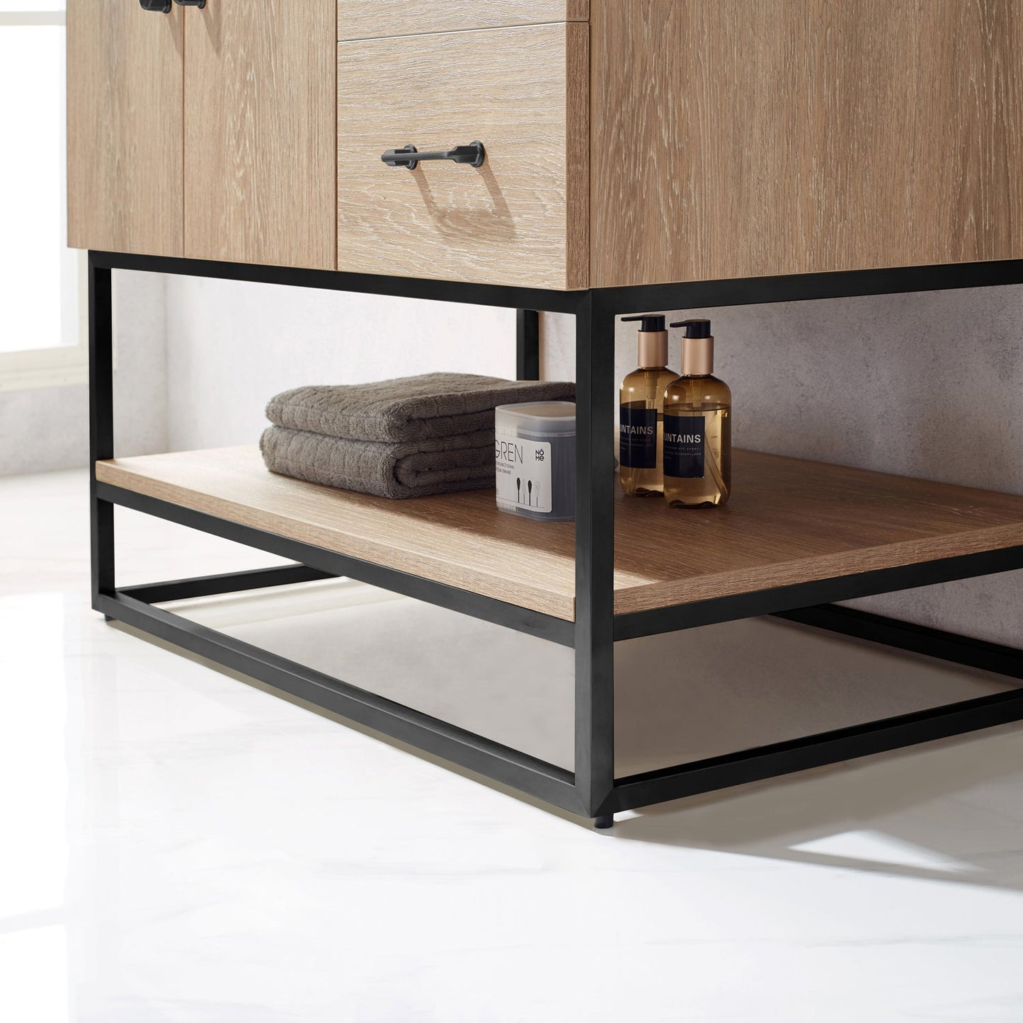 Alistair 36B" Single Vanity in North American Oak | Matte Black