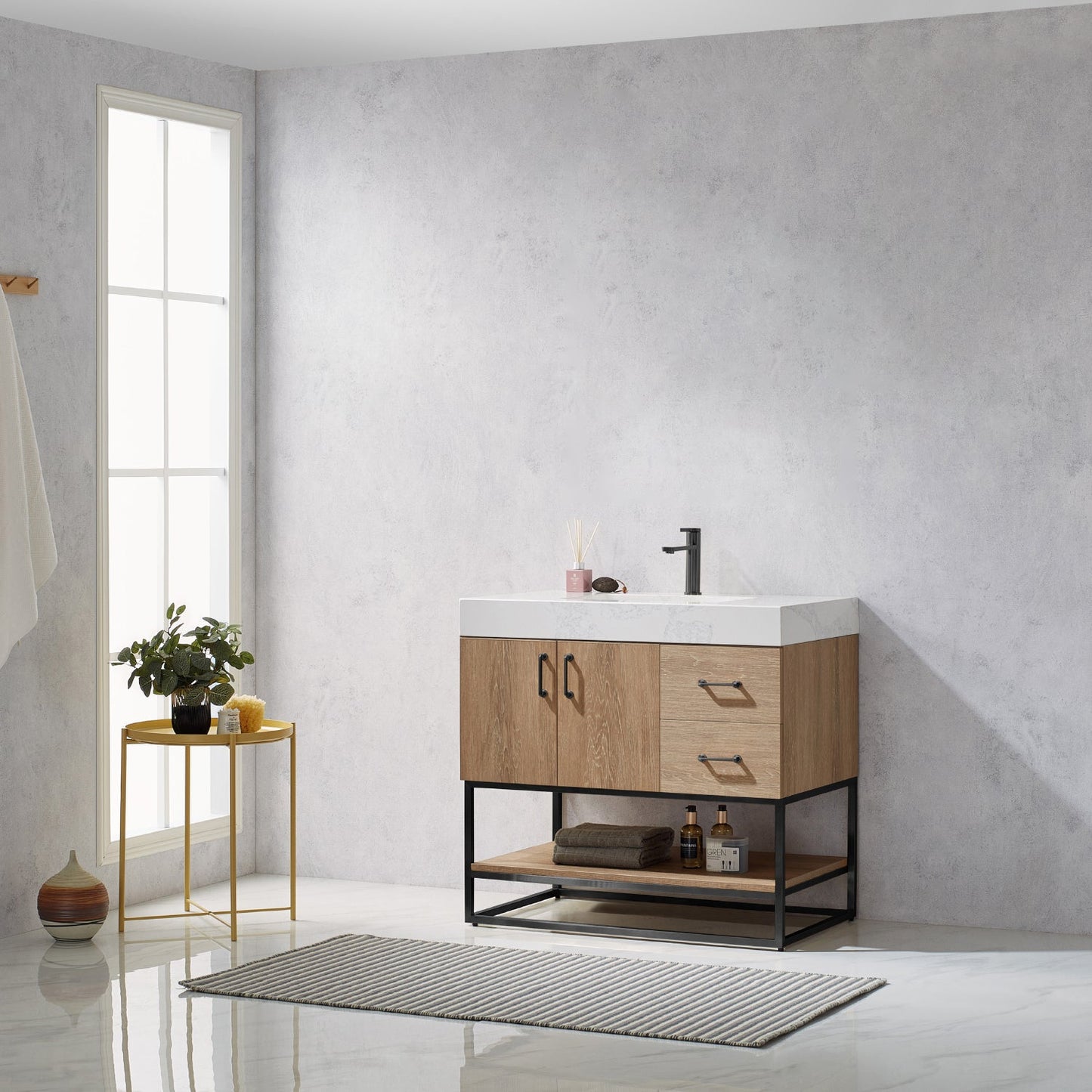 Alistair 36B" Single Vanity in North American Oak | Matte Black
