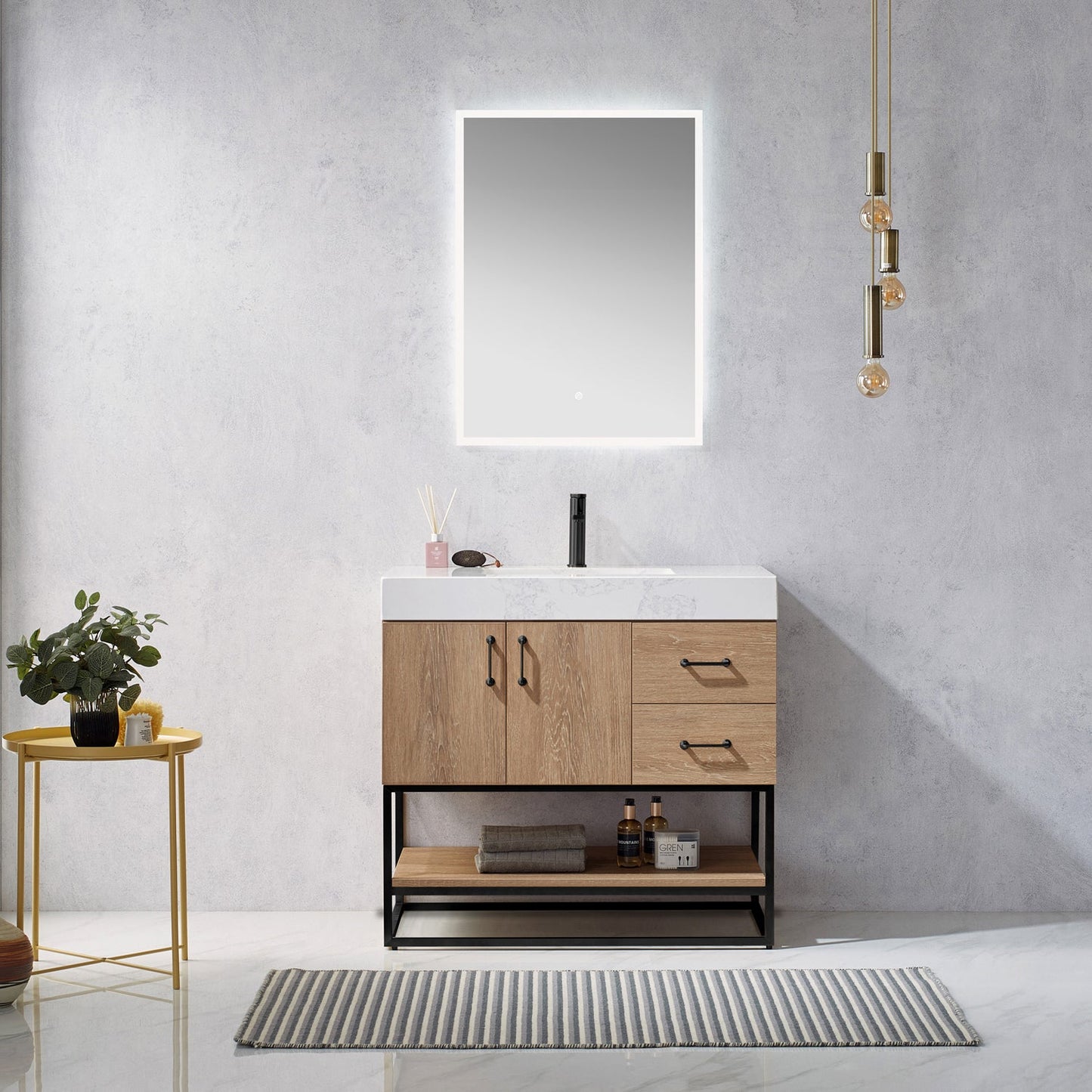 Alistair 36B" Single Vanity in North American Oak | Matte Black