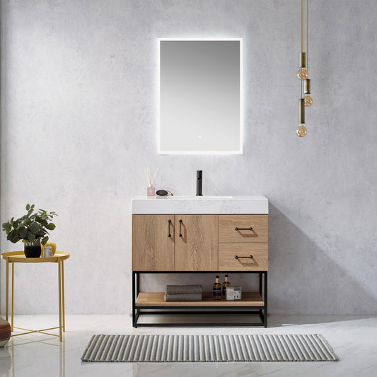 Alistair 36B" Single Vanity in North American Oak | Matte Black
