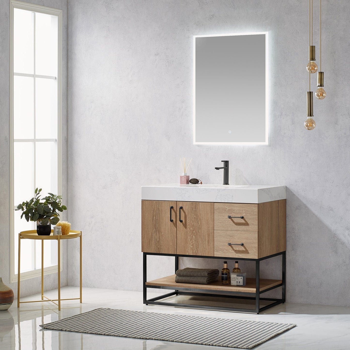 Alistair 36B" Single Vanity in North American Oak | Matte Black