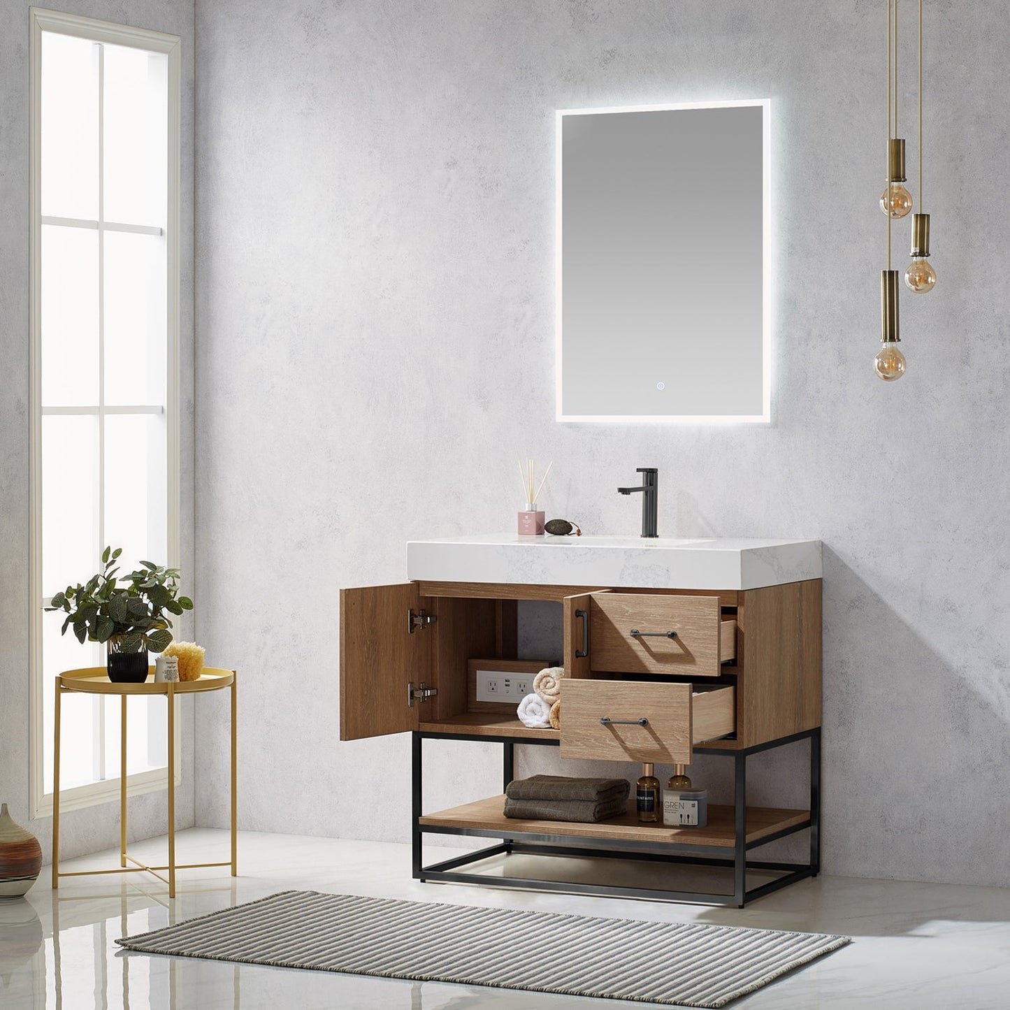 Alistair 36B" Single Vanity in North American Oak | Matte Black