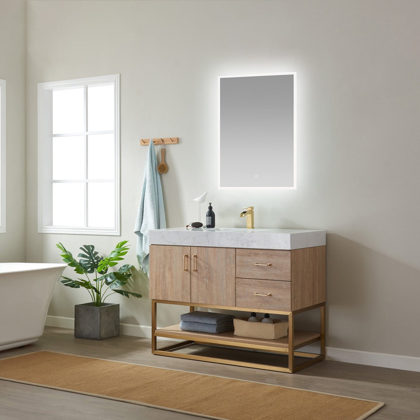 Alistair 42" Single Vanity in North American Oak | Brushed Gold