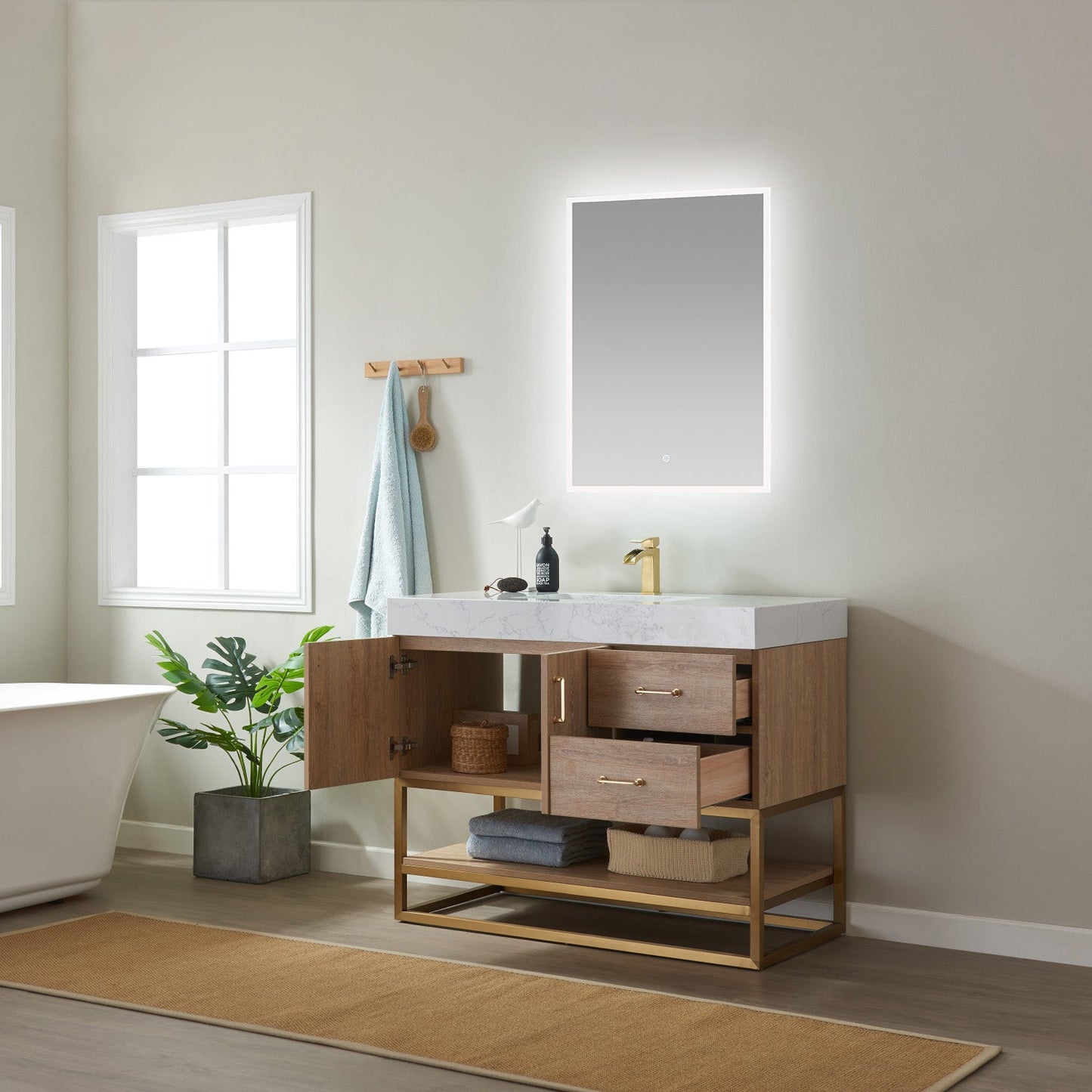 Alistair 42" Single Vanity in North American Oak | Brushed Gold