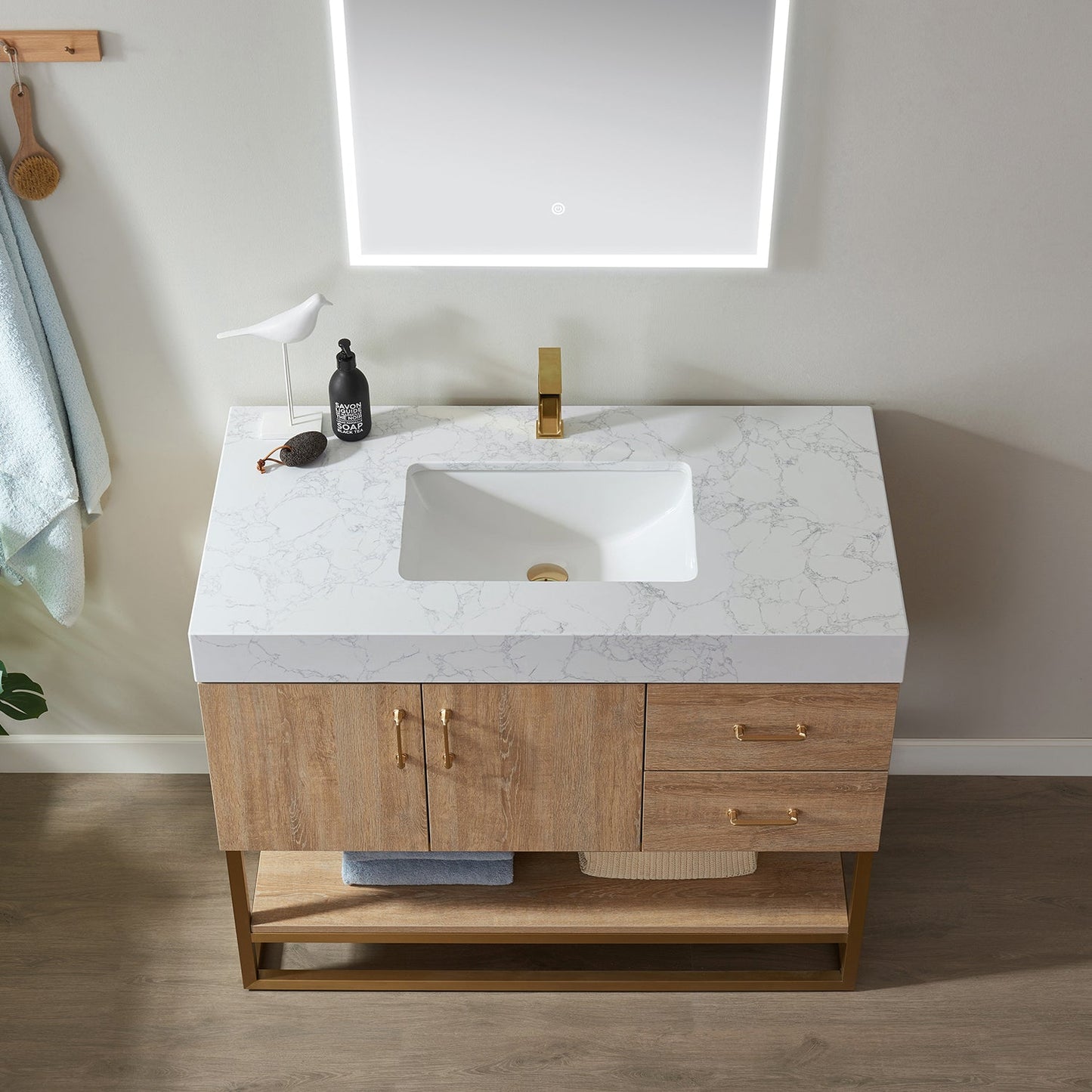 Alistair 42" Single Vanity in North American Oak | Brushed Gold