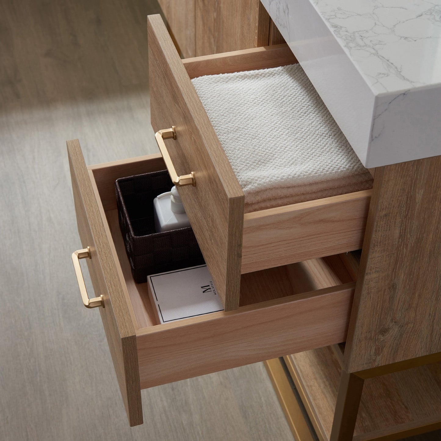 Alistair 42" Single Vanity in North American Oak | Brushed Gold