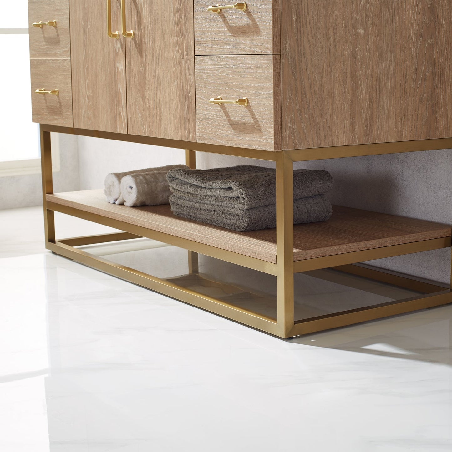 Alistair 48" Single Vanity in North American Oak | Brushed Gold