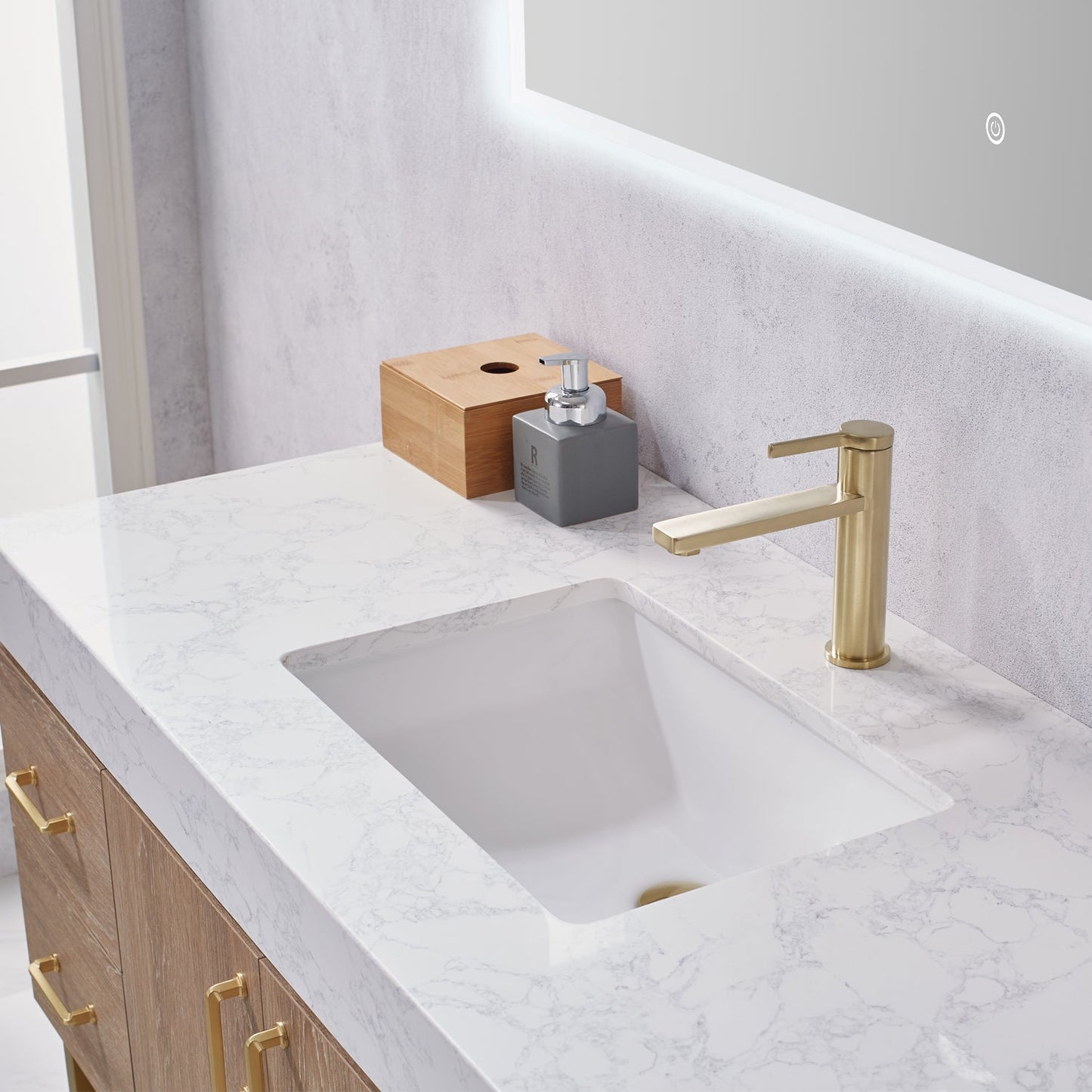 Alistair 48" Single Vanity in North American Oak | Brushed Gold