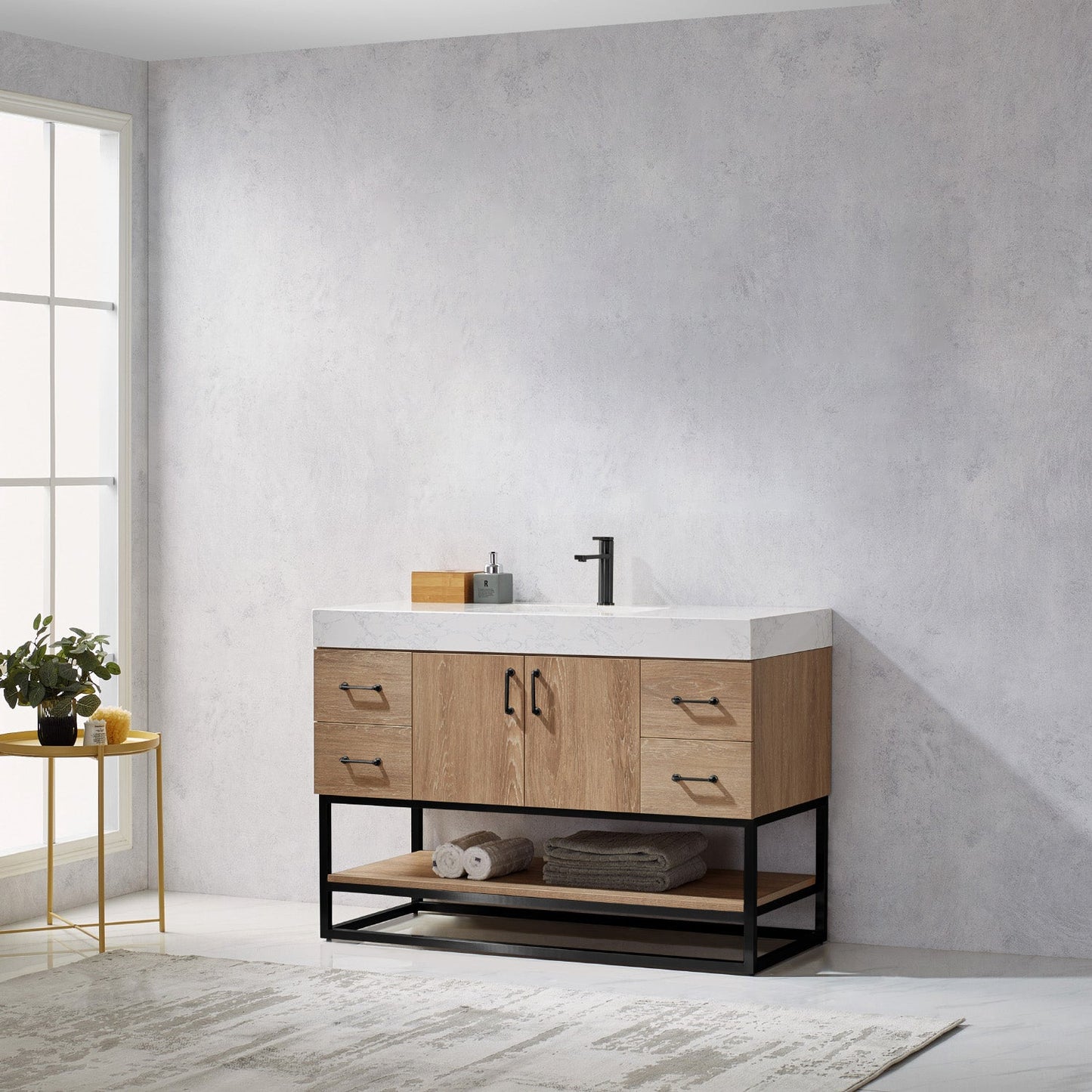 Alistair 48B" Single Vanity in North American Oak | Matte Black