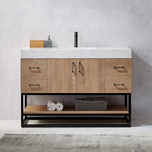 Alistair 48B" Single Vanity in North American Oak | Matte Black