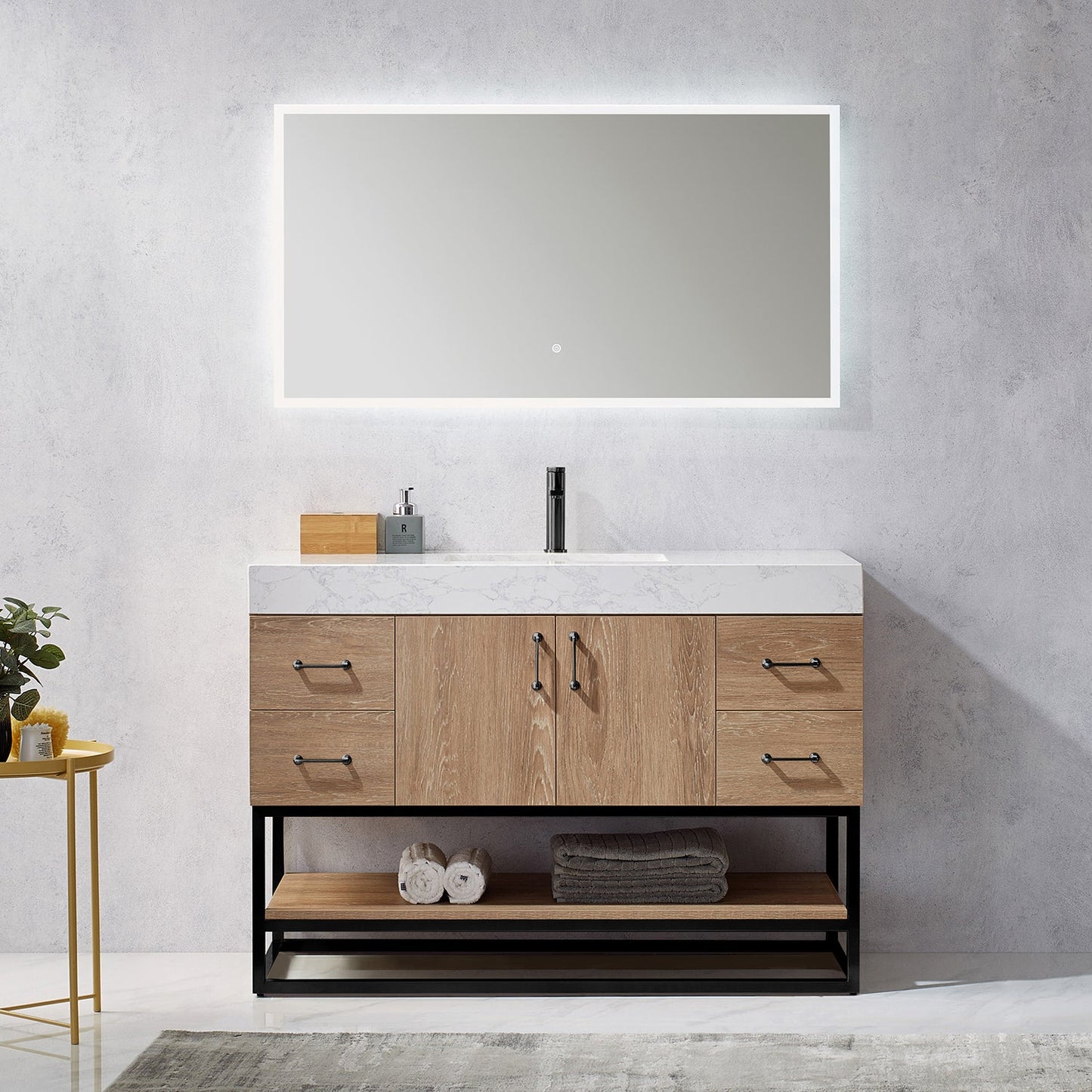Alistair 48B" Single Vanity in North American Oak | Matte Black