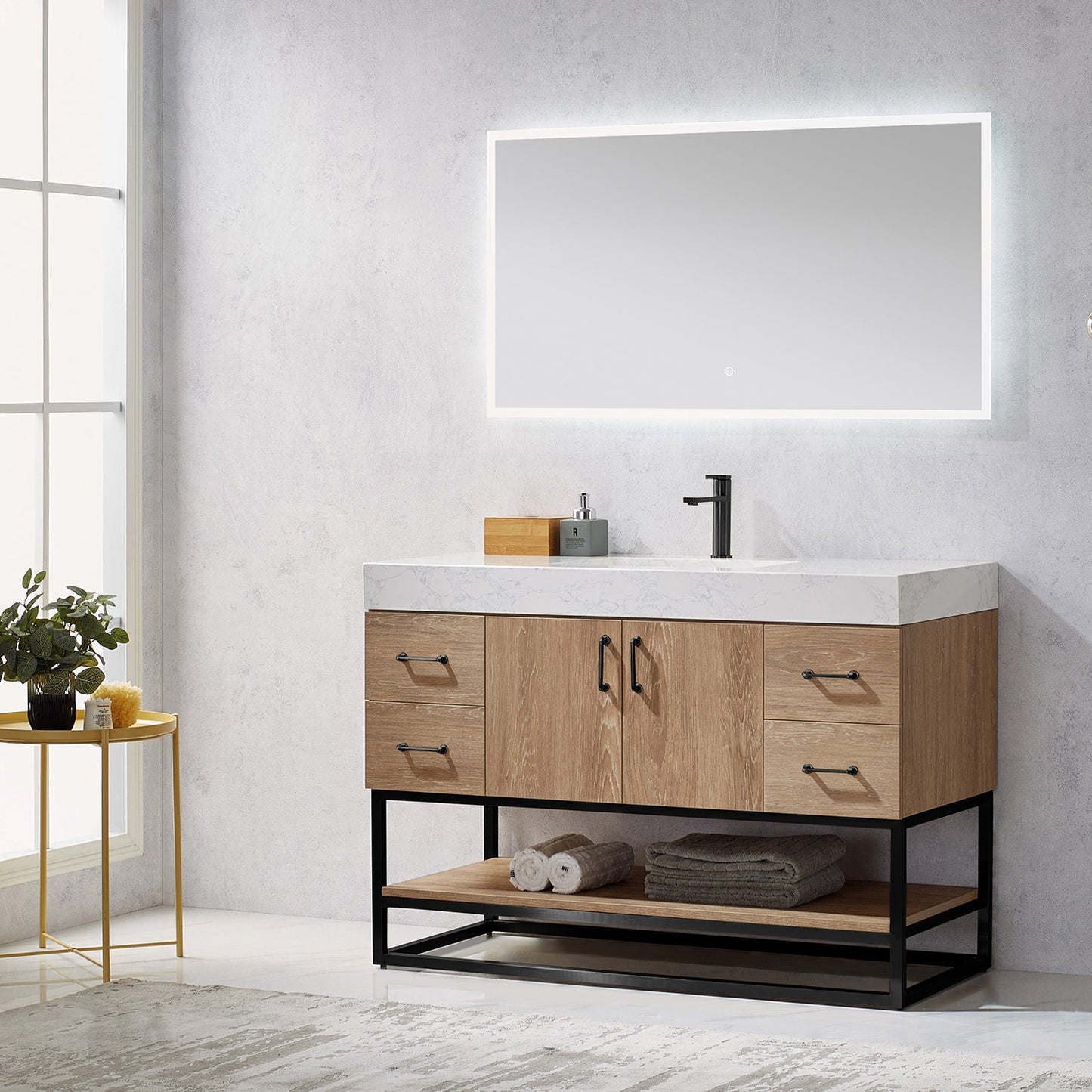 Alistair 48B" Single Vanity in North American Oak | Matte Black