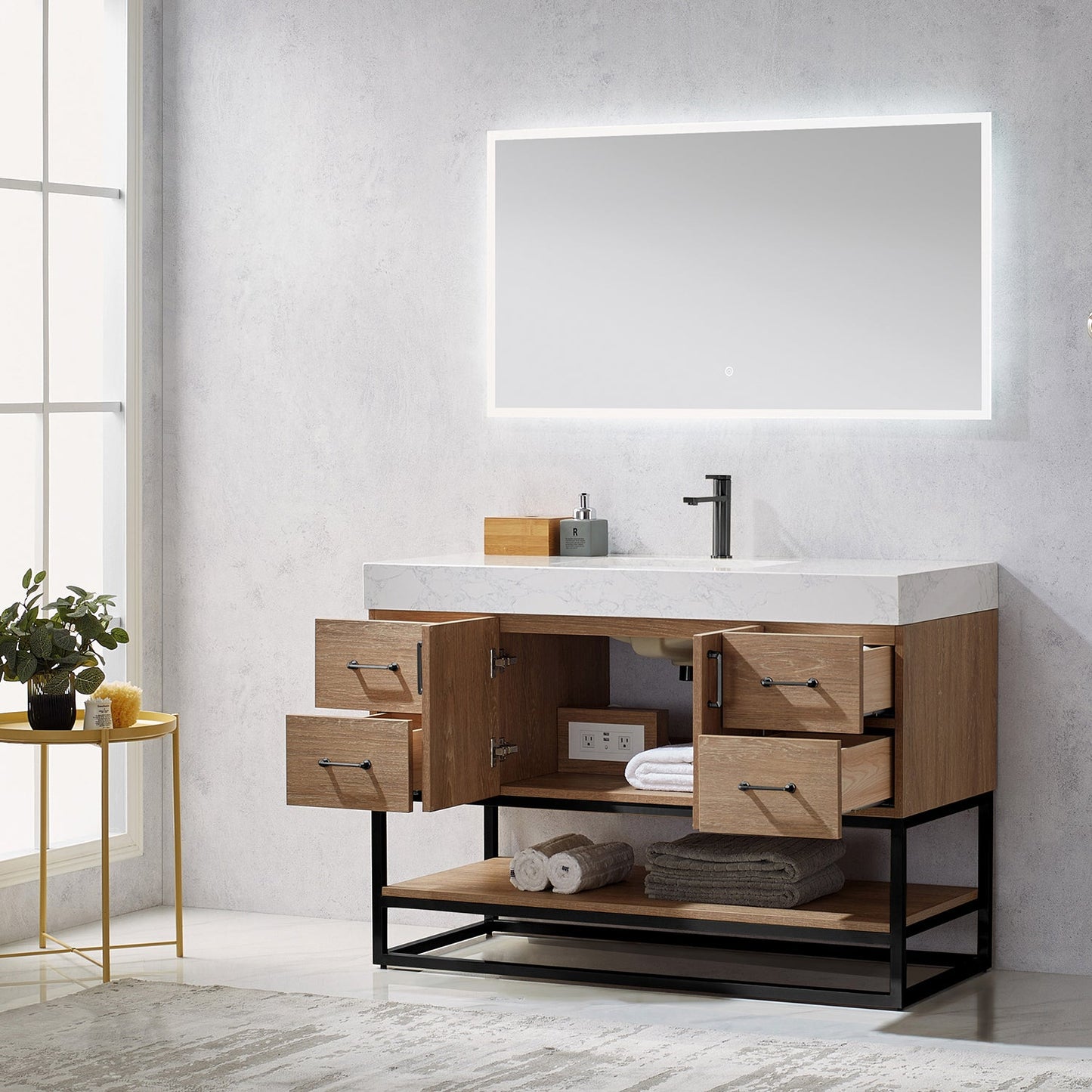 Alistair 48B" Single Vanity in North American Oak | Matte Black