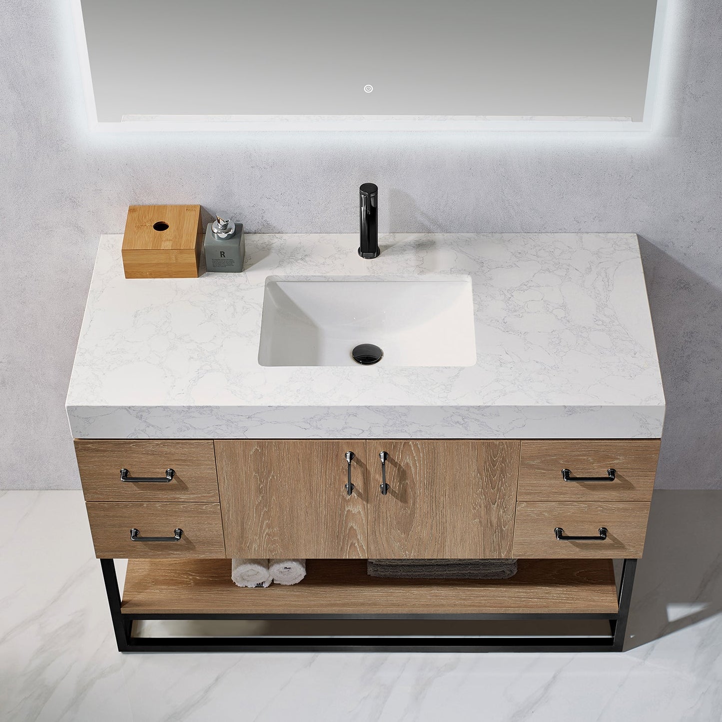 Alistair 48B" Single Vanity in North American Oak | Matte Black