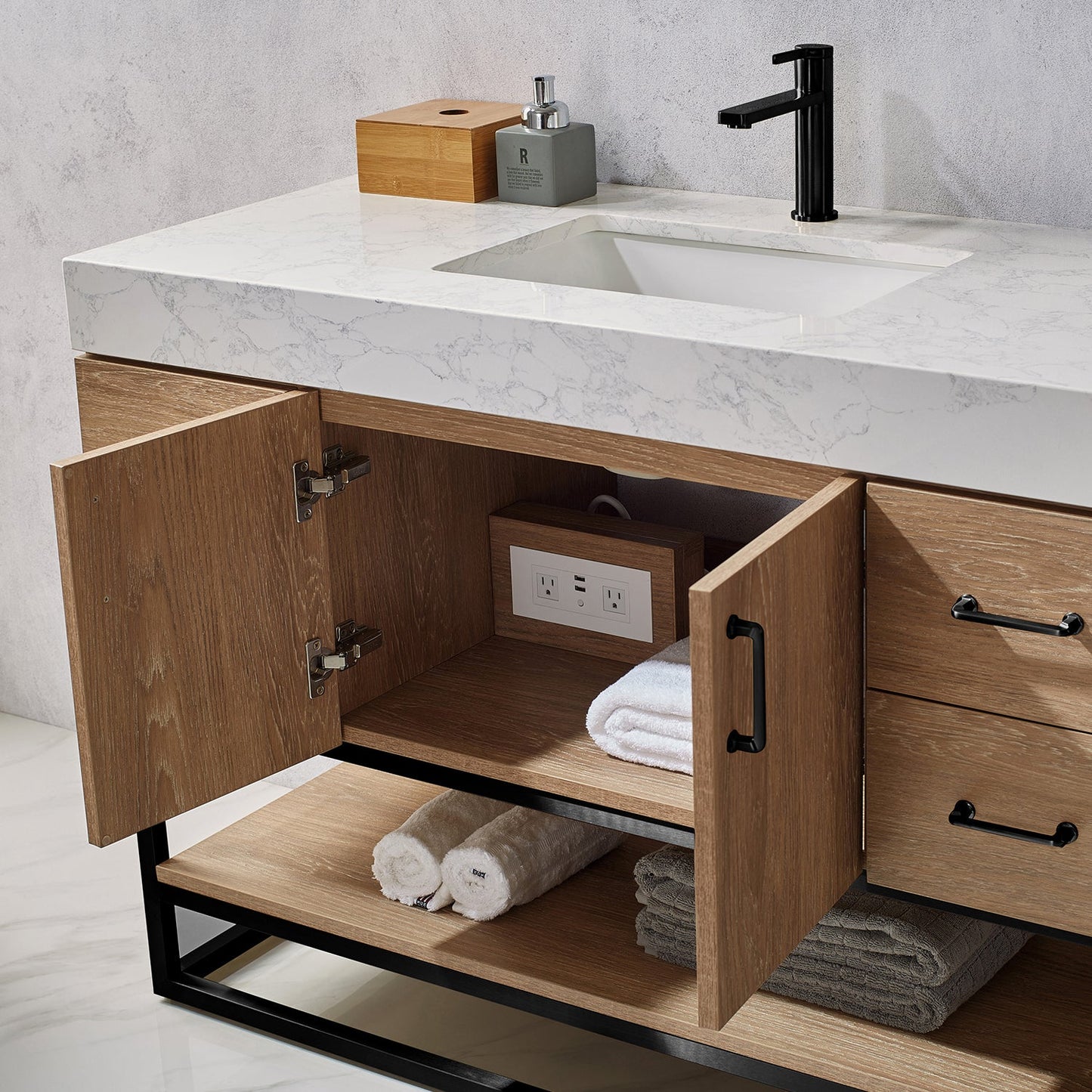 Alistair 48B" Single Vanity in North American Oak | Matte Black
