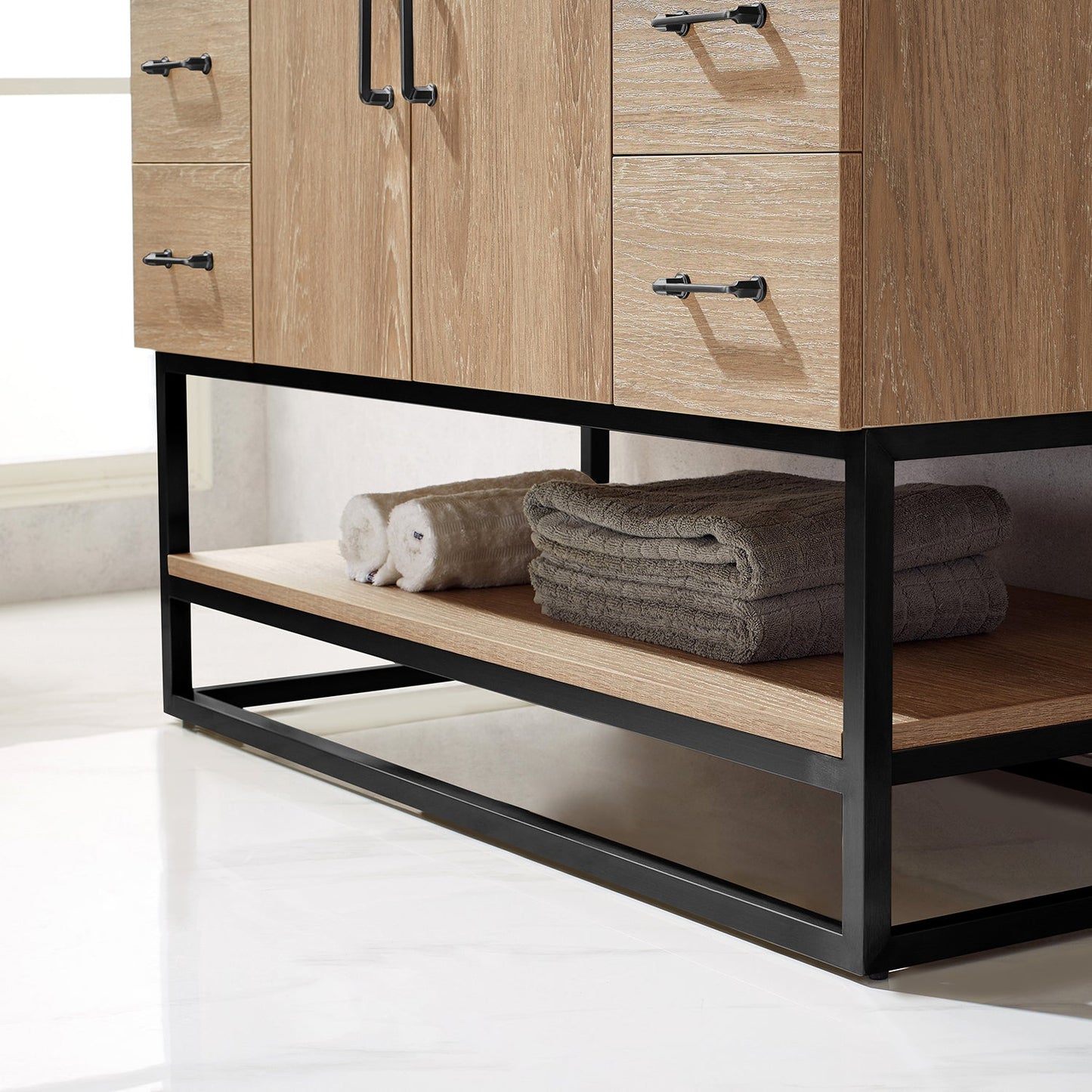 Alistair 48B" Single Vanity in North American Oak | Matte Black