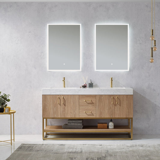 Alistair 60" Double Vanity in North American Oak | Brushed Gold