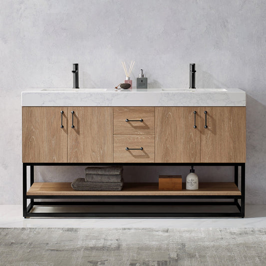 Alistair 60B" Double Vanity in North American Oak | Matte Black