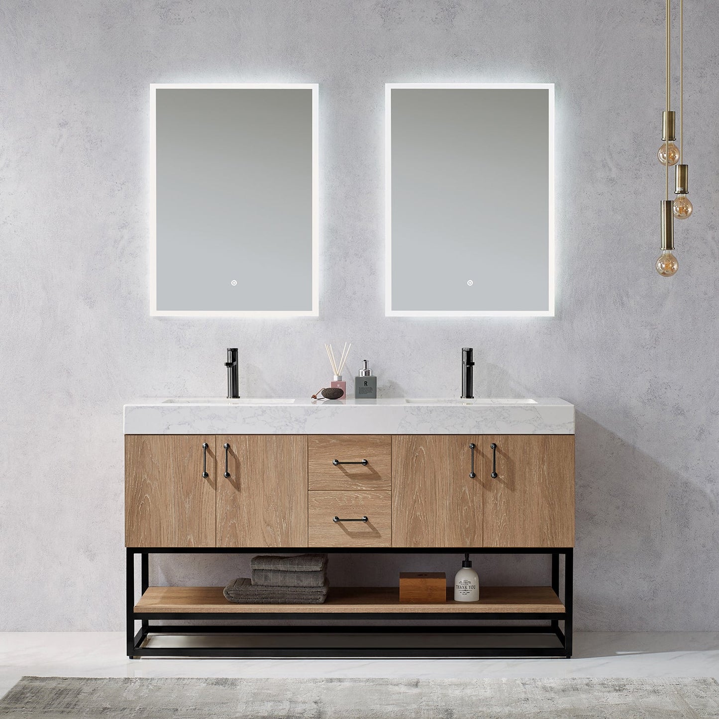 Alistair 60B" Double Vanity in North American Oak | Matte Black