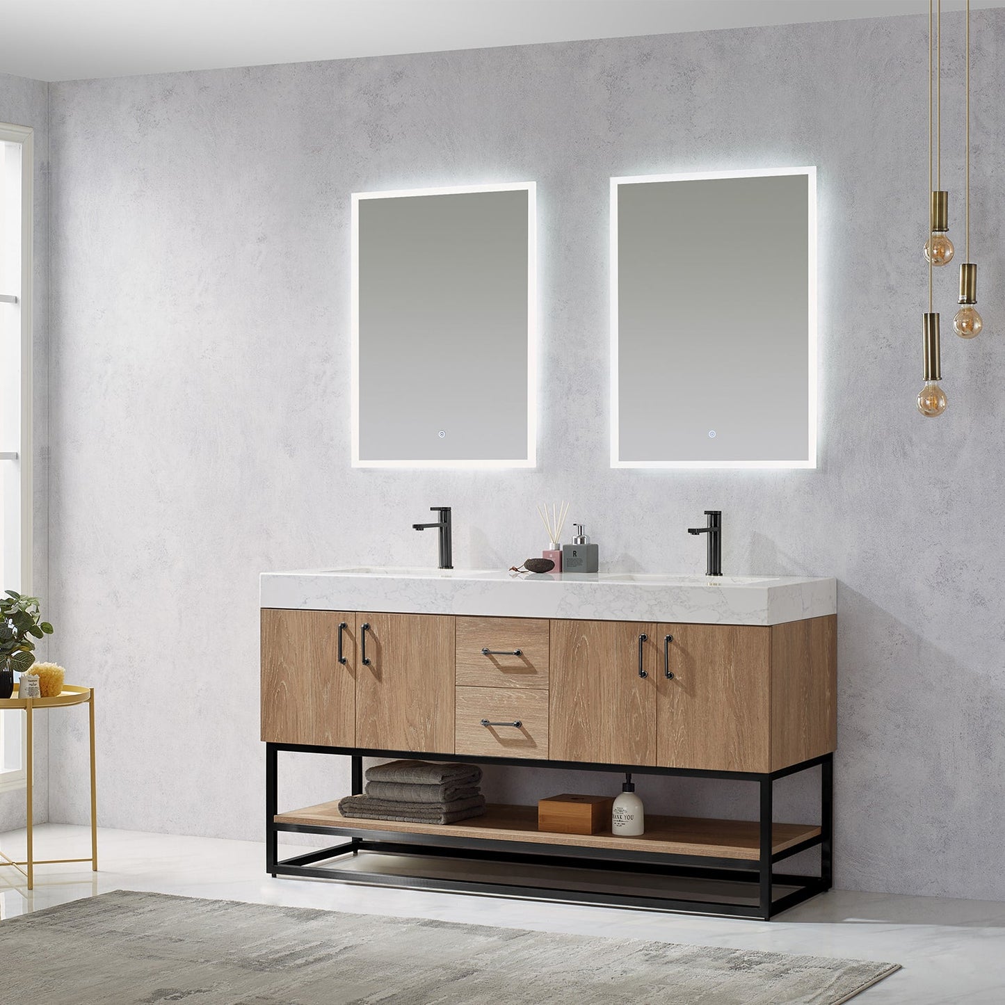Alistair 60B" Double Vanity in North American Oak | Matte Black