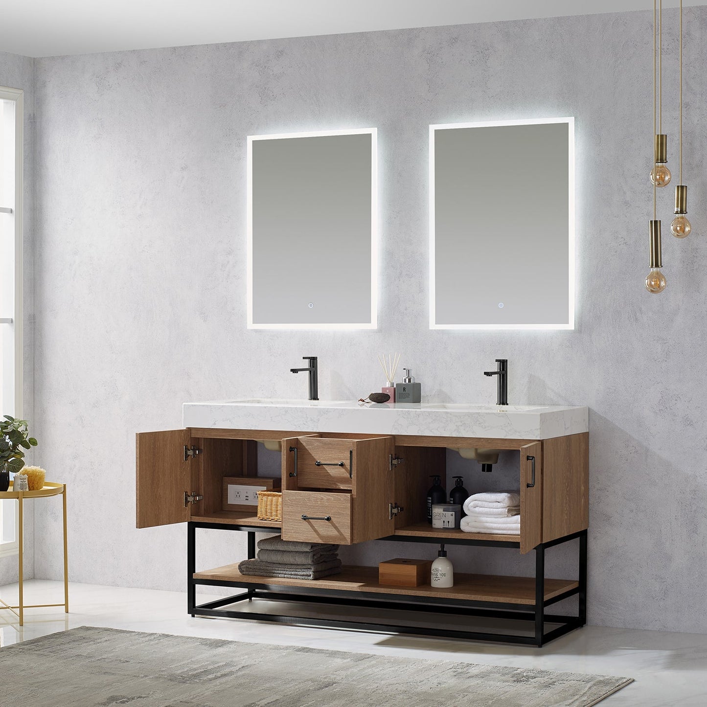 Alistair 60B" Double Vanity in North American Oak | Matte Black