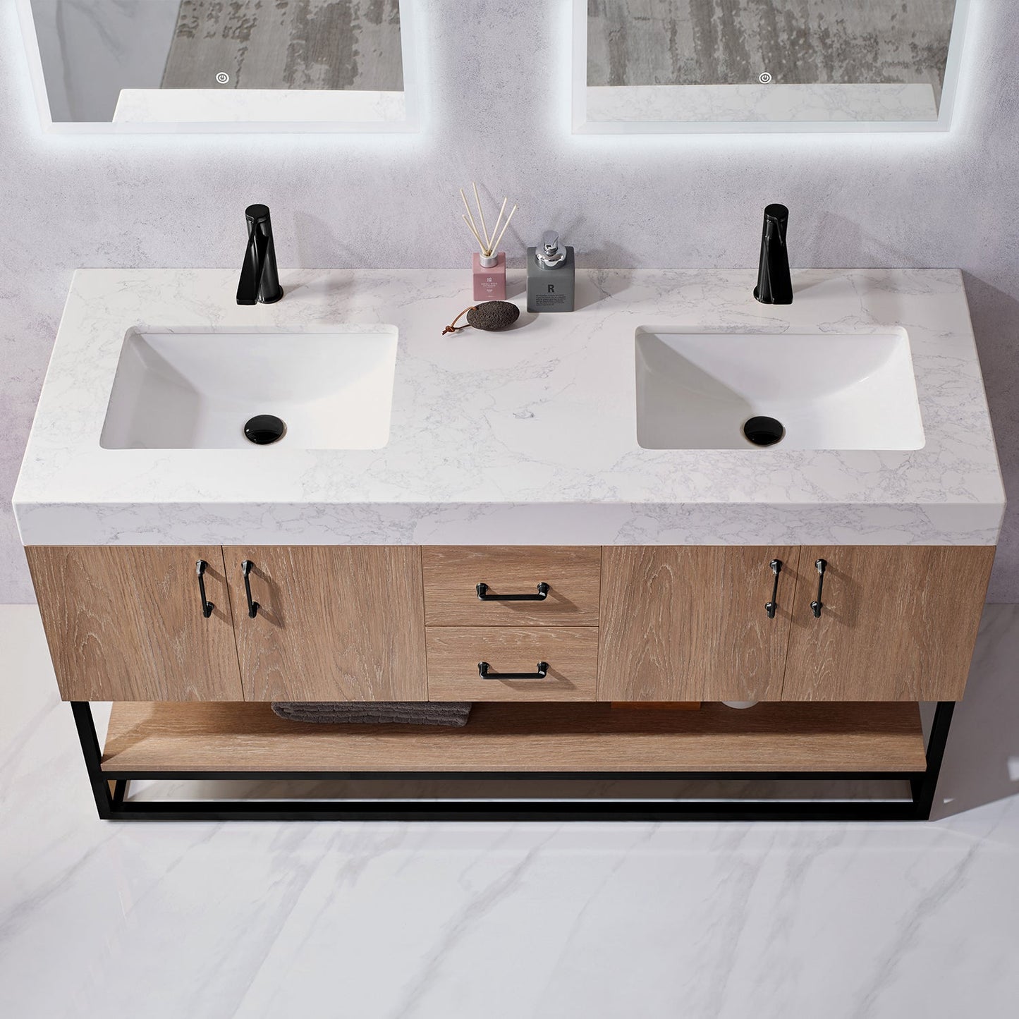 Alistair 60B" Double Vanity in North American Oak | Matte Black