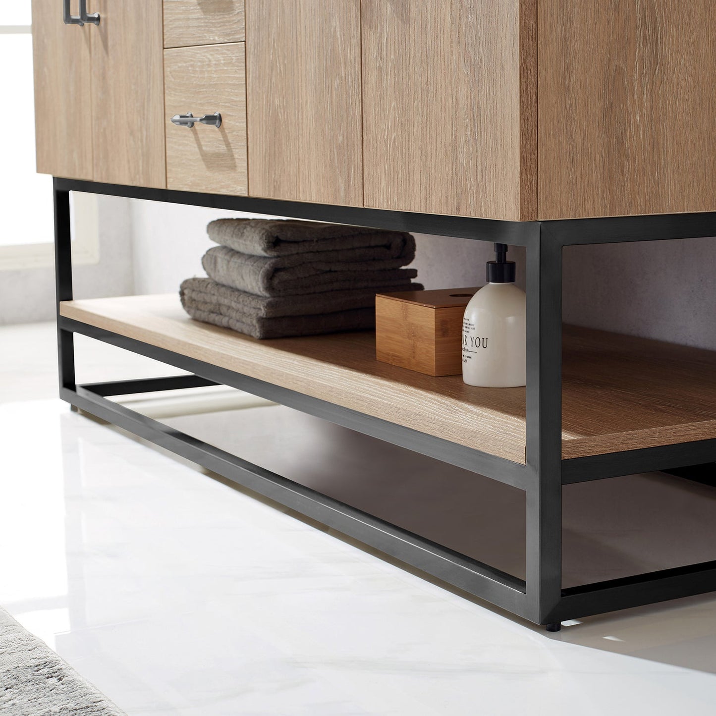 Alistair 60B" Double Vanity in North American Oak | Matte Black