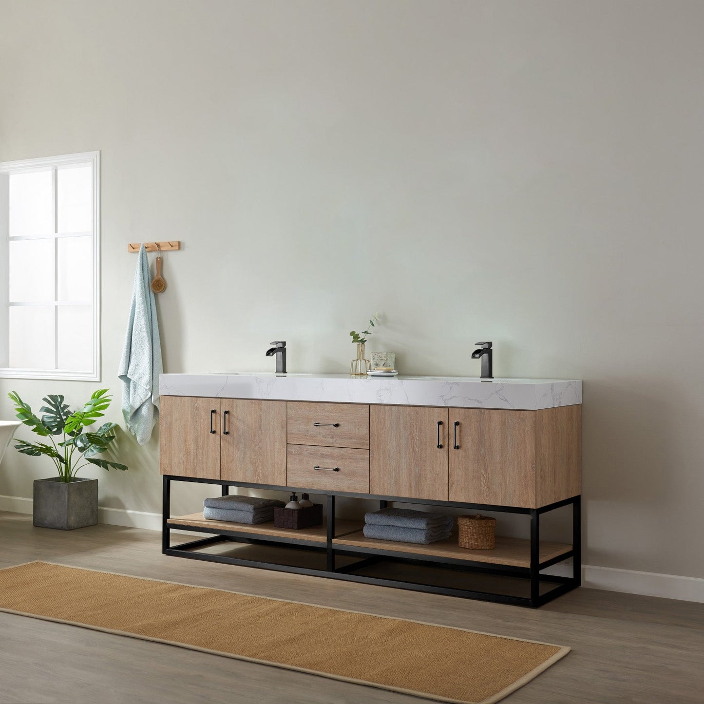 Alistair 72B" Double Vanity in North American Oak | Black