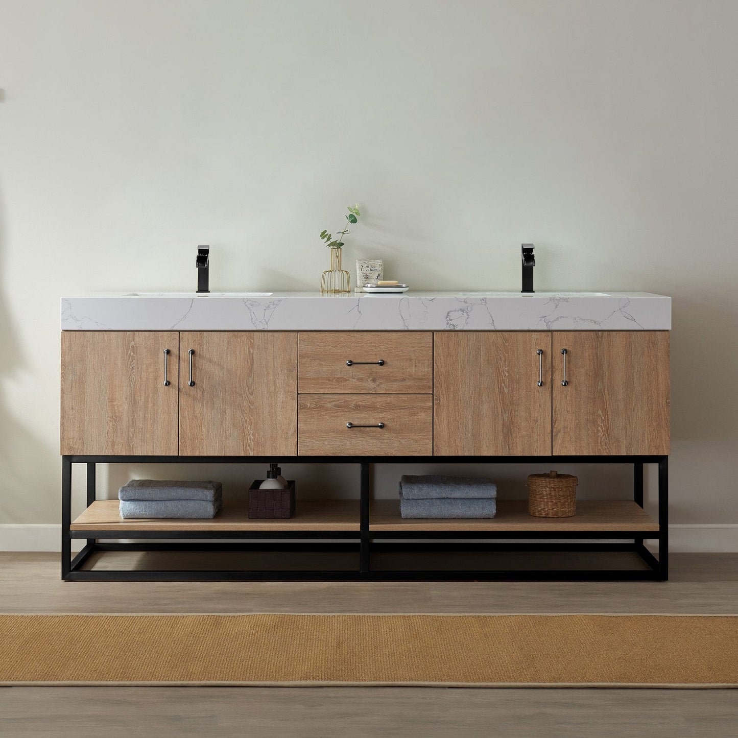Alistair 72B" Double Vanity in North American Oak | Black