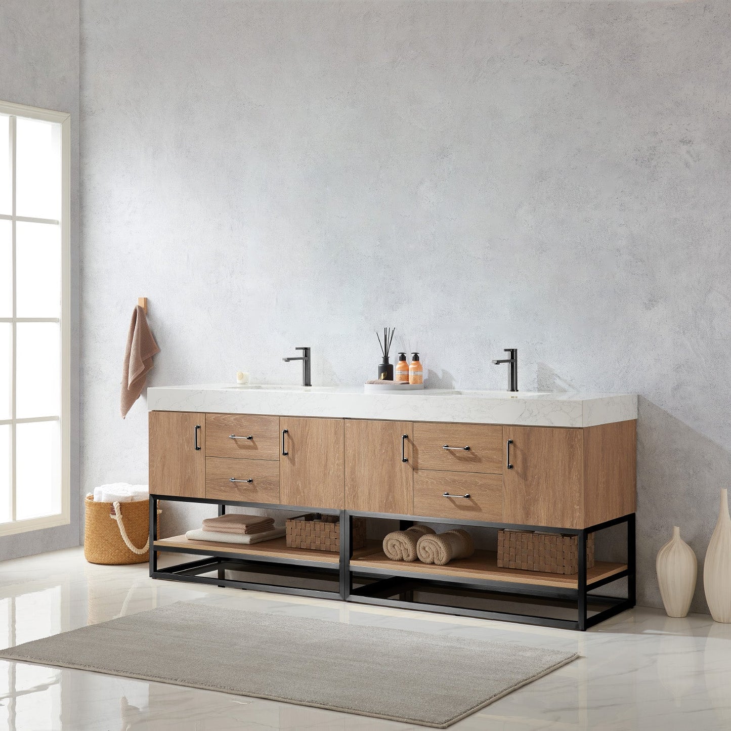 Alistair 84B" Double Vanity in North American Oak | Black